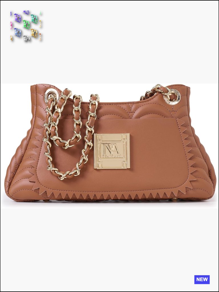 Structured Crossbody Bag Vegan Leather Chain Accent Top Zip Hobo Shoulder Bag